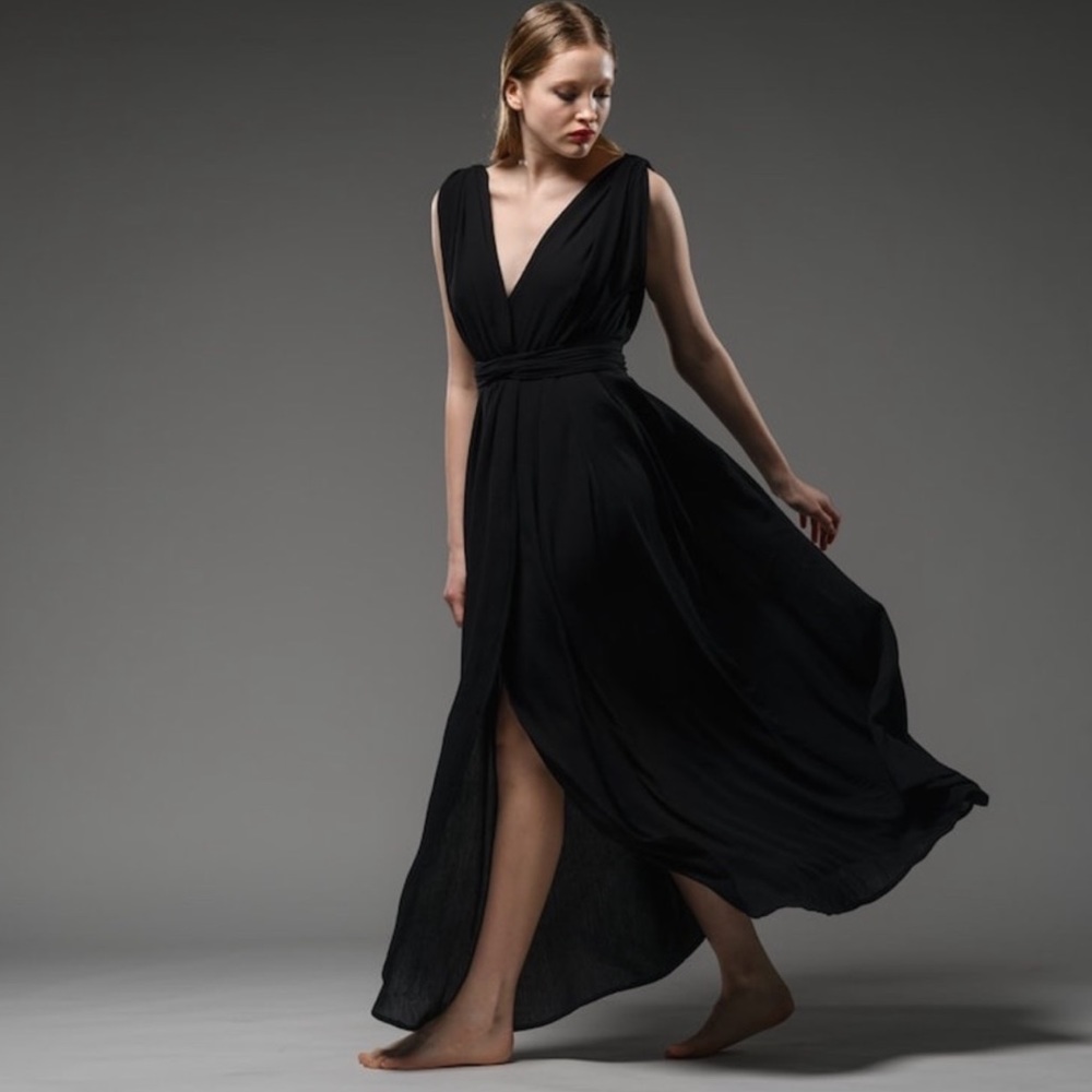 Joanna August Ceremony Newbury Chiffon Wrap Dress Black Long gown bridesmaid 3x - Picture 6 of 6